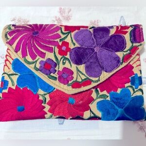 Traditional/ handmade multi colored embroidered envelope clutch